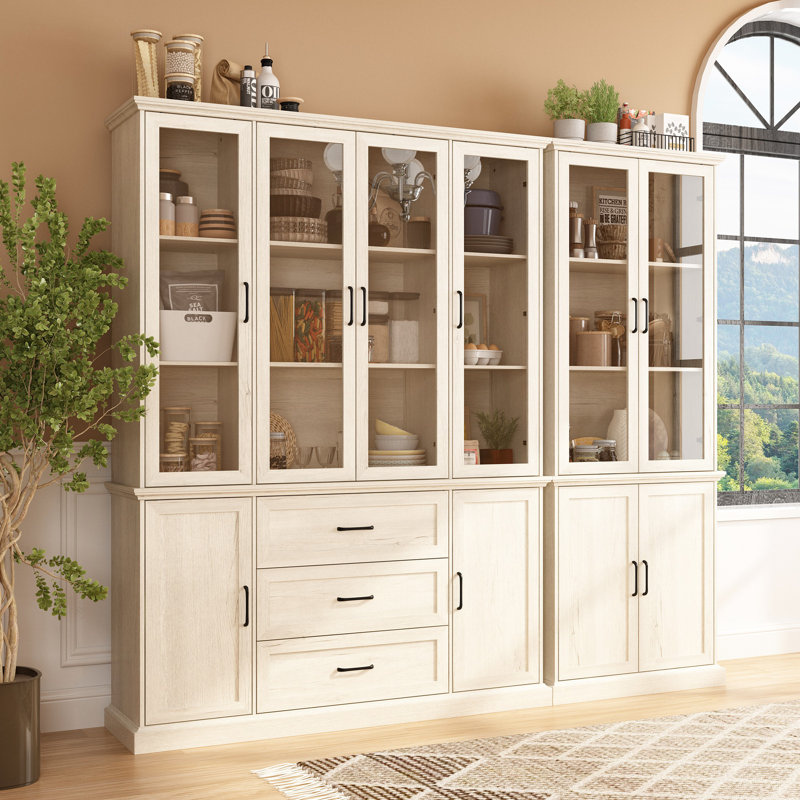 Latitude Run® Elegant China Cabinet With Fixed Shelves And Glass ...